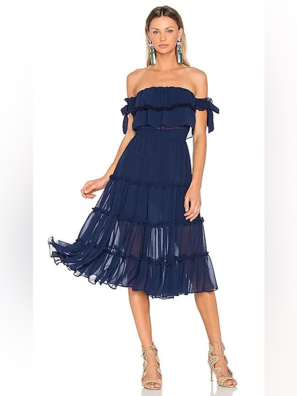 Revolve Misa Micaela Navy off-the-shoulder dress